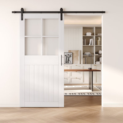 Porte de grange en verre givré non assemblé et fini 26 po x 84 po Homacer de Homacer