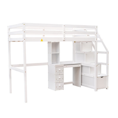 Twin Size Loft Bed With A Stand-Alone Bed, Storage Staircase, Desk, Shelves And Drawers -  Harriet Bee, DA45816CF64842DA9FBDD6E20F1BD696