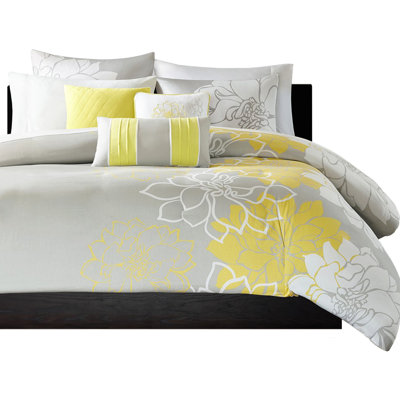 Housse de couette très grande / très grande taille, coussins décoratifs floraux et brodés, housse imprimée 6 pièces Wrinkle Bedding, fer à repasser pour le retrait,