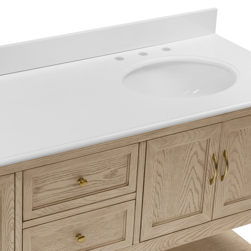 Hampton 72" Double Bathroom Vanity Set, Engineered White, Greige Oak