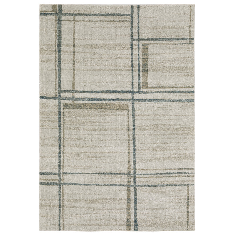 Tapis décontracté géométrique Amarillo, beige / bleu, Rectangle 7 pi 10 po x 10 pi 10 po