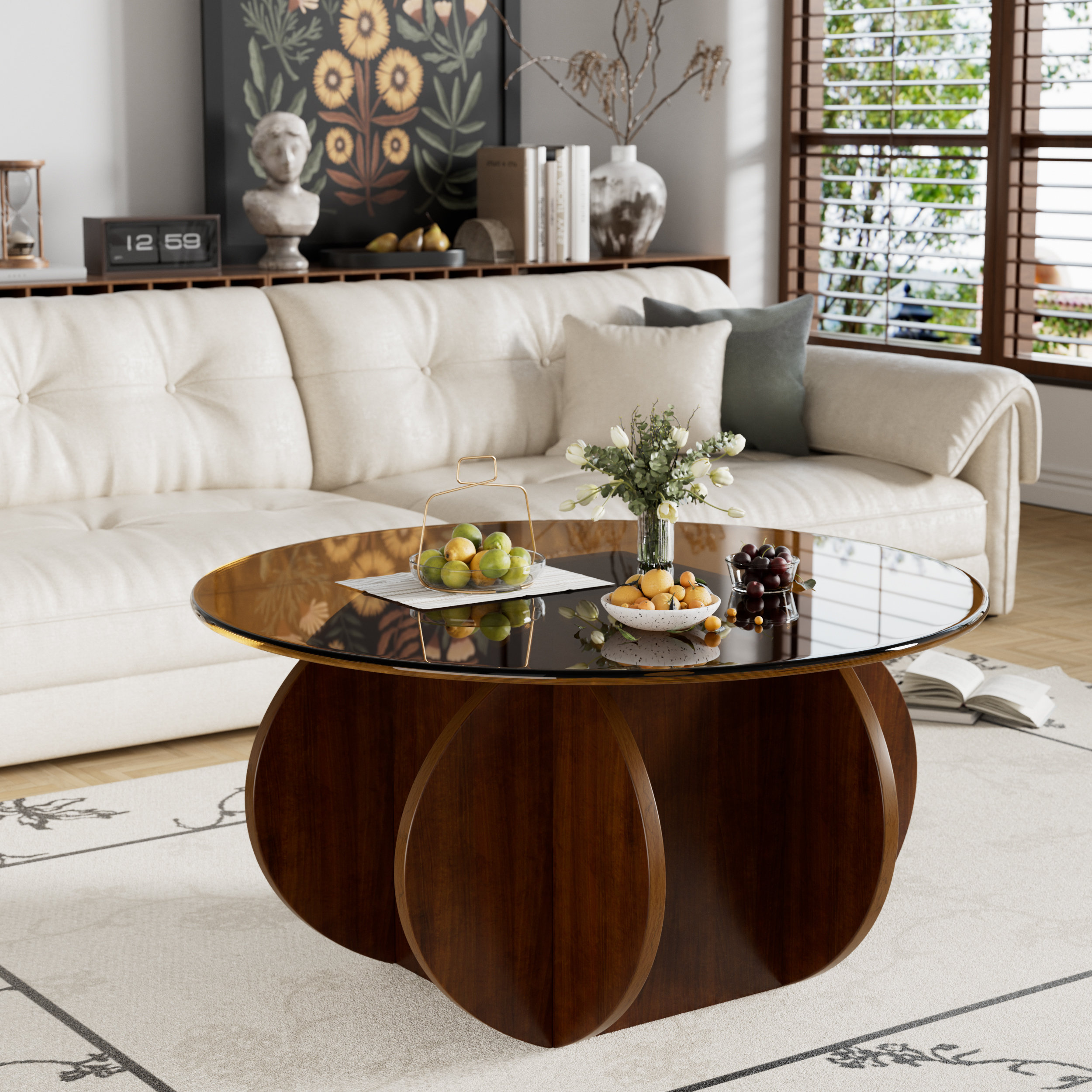 Ebern Designs Round Coffee Table For Living Room, Mid Century Modern ...