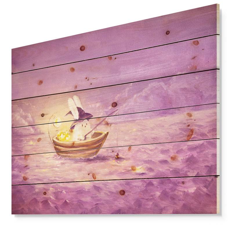 « lapin intercepte des étoiles », peinture, Bois, H 15 po x l 20 po x P 1 po