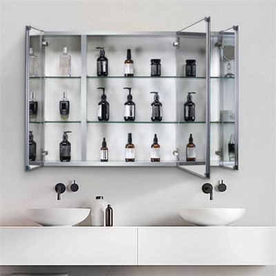 Armoire à pharmacie de 36 po x 26 po en aluminium avec tablettes réglables en verre imperméables et résistantes à la rouille