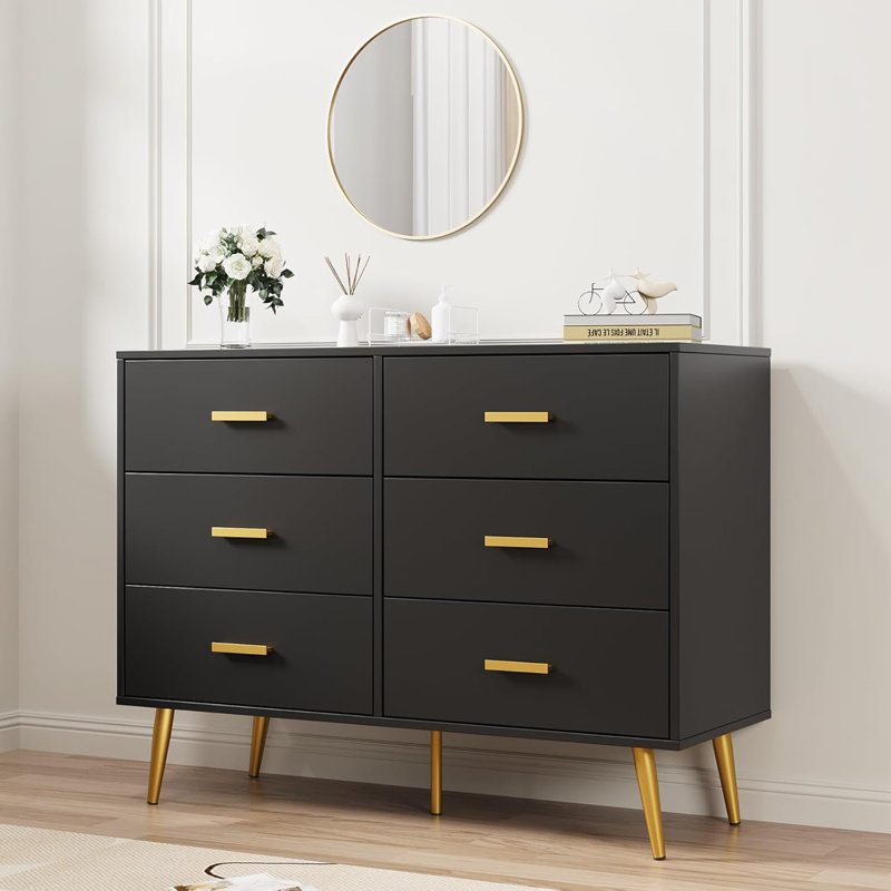 106 cm W Chest of 6 Drawers, Black