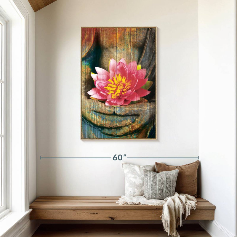 Lotus lotus main, Cadre flottant en bois naturel, 29 po x 43 po