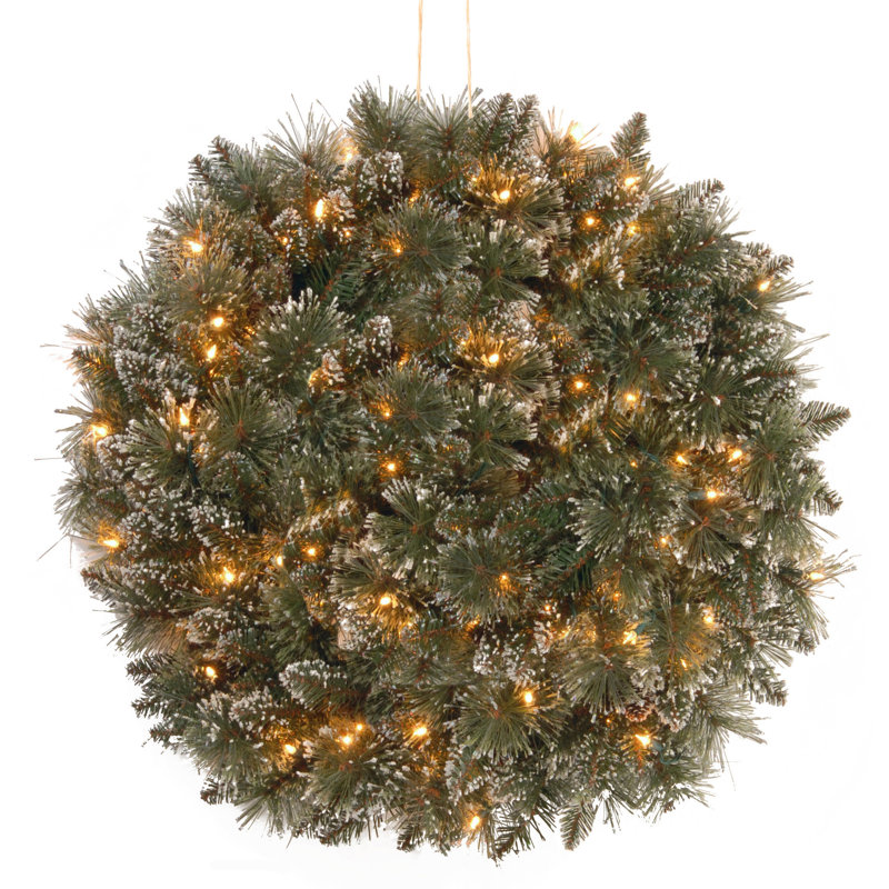 The Holiday Aisle® 16" Glittery Bristle Pine Kissing Ball with Battery Operated LED Lights