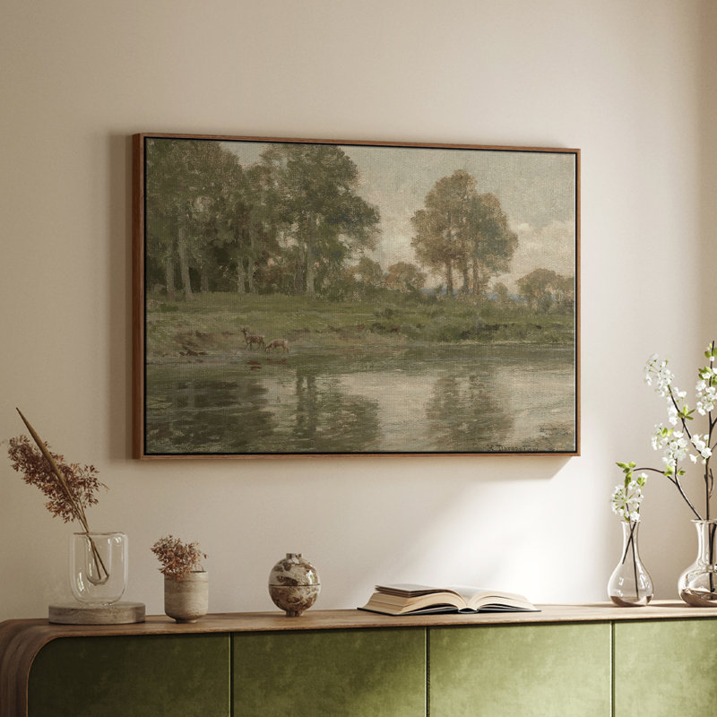 Paysage rétro - DCCXIV, Toile encadrée noyer flottant, H 27 po x l 41 po x P 2 po
