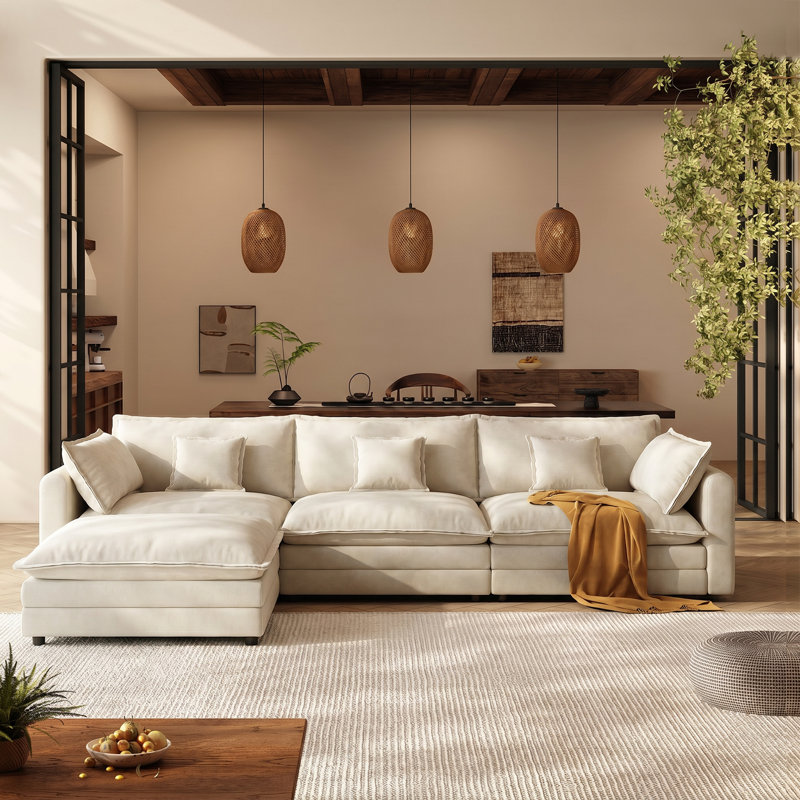 Canapé modulaire en L 113,77 po Comfy, Beige