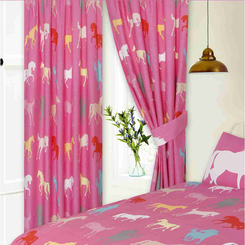 HORSES Devos Pencil Pleat Semi Sheer Curtains, Pink