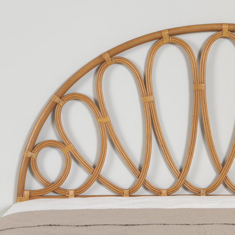 Twin Natural Rattan Wall-Mounted Panel Headboard with Floral Design