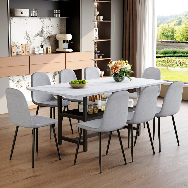 Ensemble de table et chaises, Gris clair, 9 pièces : table, 8 chaises