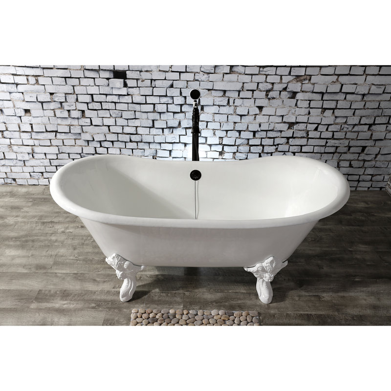 Kingston Brass Aqua Eden 67-Inch Cast Iron Oval Double Slipper Clawfoot Tub (No Faucet Drillings), White