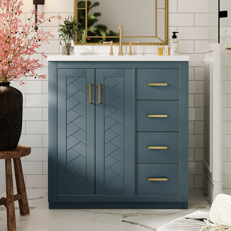 Meuble-lavabo 30 po avec comptoir en céramique, Bleu