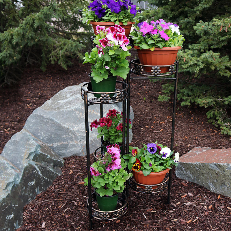 23" x 19" x 44" 6-Tier Bronze Metal Outdoor Folding Plant Stand