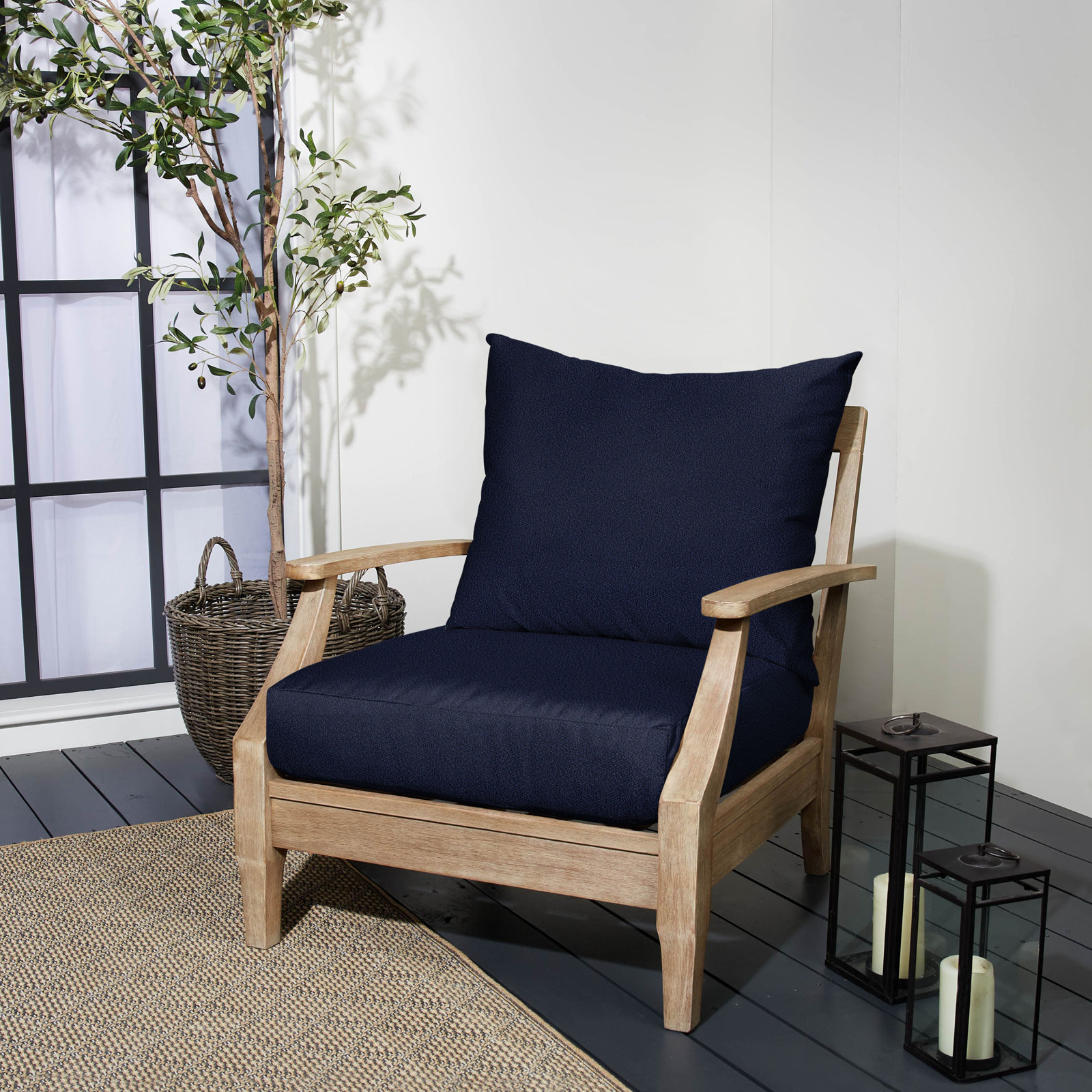  Indoor/Outdoor Seat/Back Cushion, Navy, 23 in W x 27 in D x 5 in H