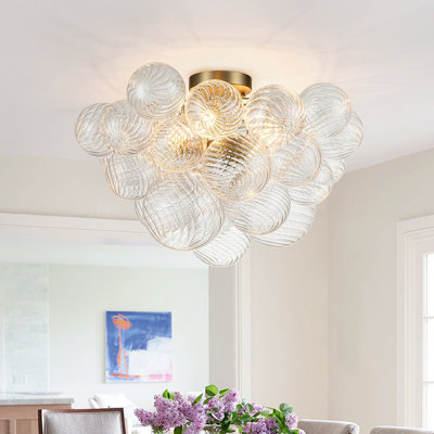Aniek 3-Light Clear Ribbed Glass Bubble Semi Flush Mount Ceiling Light Fixture