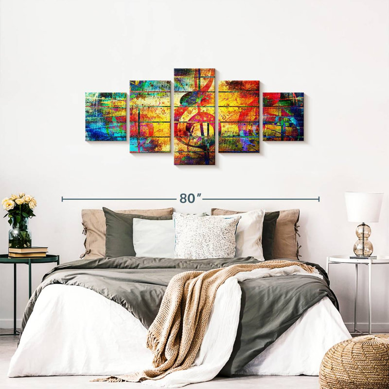 Ensemble de 5 pièces colorées avec collage sur toile, H 68 po x l 30 po x P 1,25 po