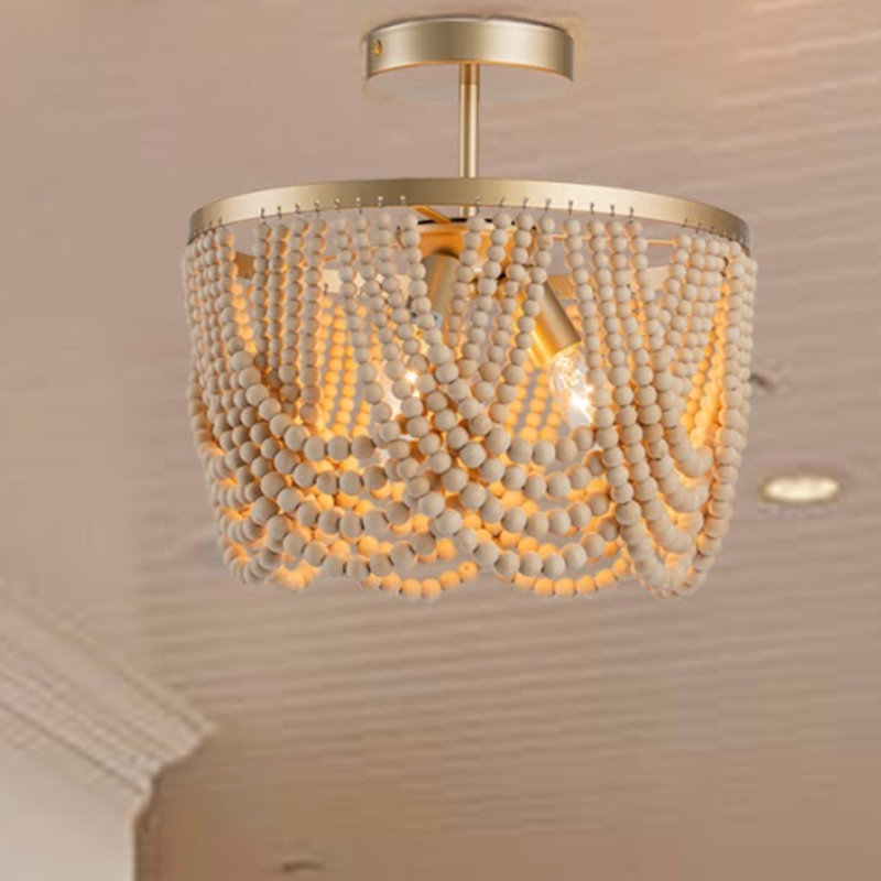 Pragati 3-LightBoho Wood Beaded Semi Flush Mount