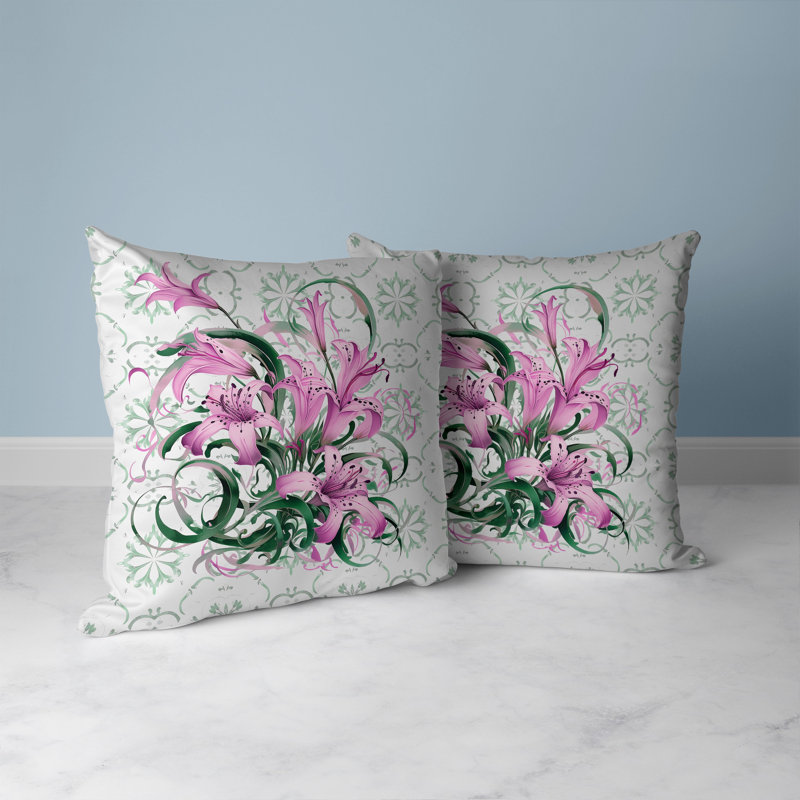 Lily Legends Pink Floral Faux Suede Square Pillow