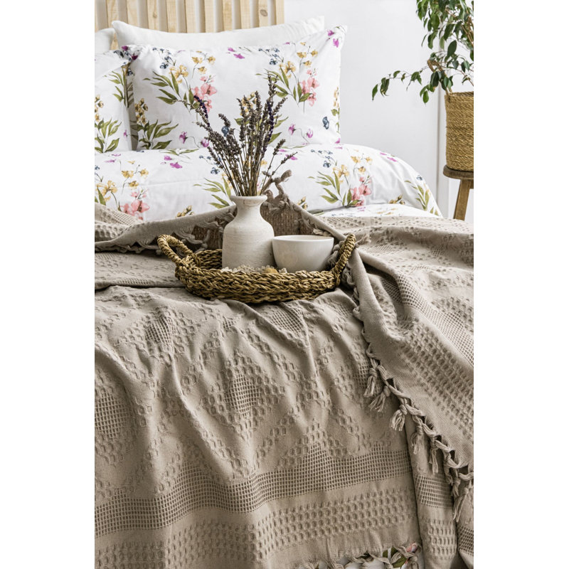 Ensemble luxueux double piqué, 100% coton, beige | Comprend un piqué 86,6 x 94,5 po, un drap plat 94,5 x 102,4 po et des taies d'oreiller 19,7 x 27,6 po (2 pièces) | Doux, durable, lavable à la machine, parfait pour une literie élégante