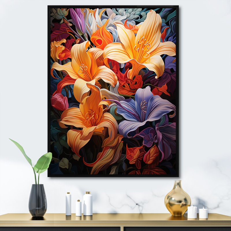«Opt Art Flowers Harmonic Contrast I», reproduction sur toile, H 20 po x l 12 po x P 1 po, Cadre flottant noir