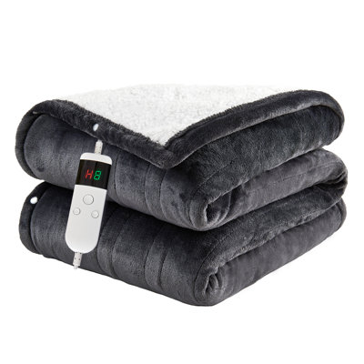 Couverture chauffante électrique en flanelle PFASFFW, couverture chauffante avec 10 réglages de chaleur, arrêt automatique après 8 heures, chauffage rapide, protection contre la surchauffe, gris foncé, 50 po x 60 po