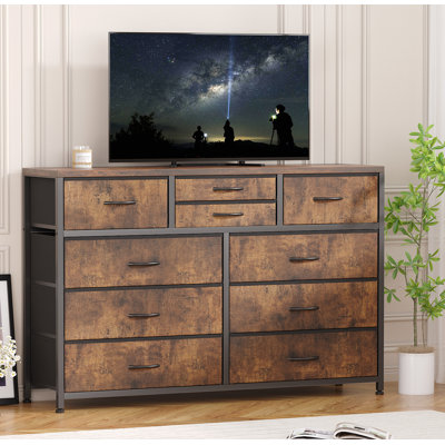 Commode pour chambre à coucher, meuble télé à 10 tiroirs, commode avec plateau en bois pour placards de salon de chambre à coucher