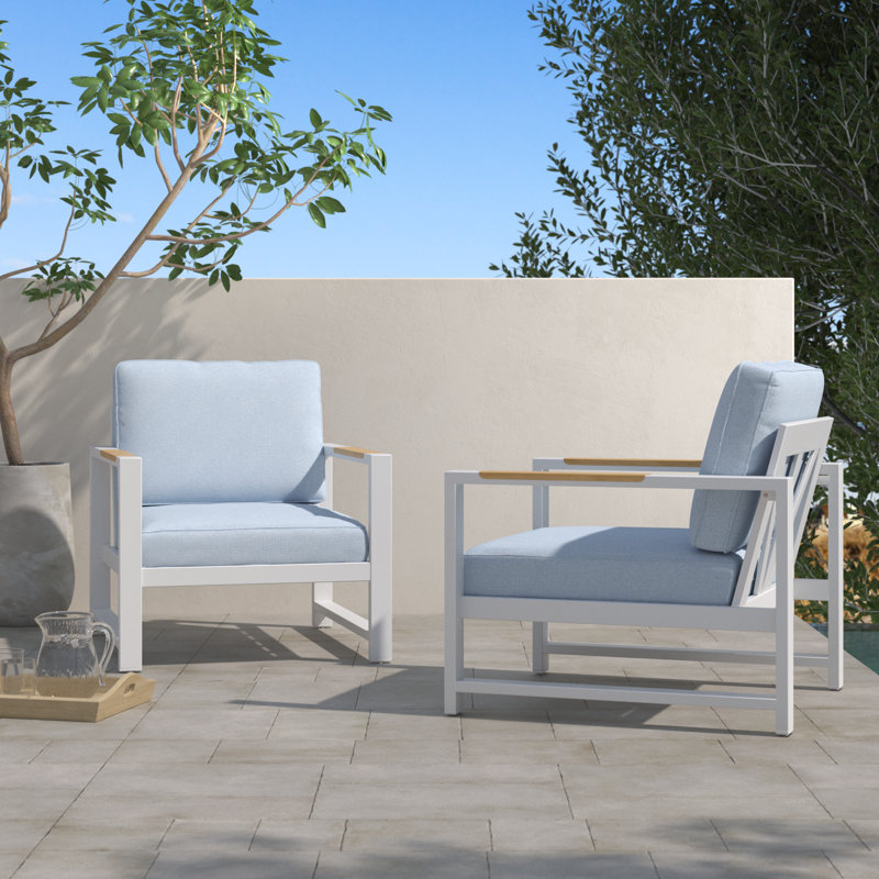 Jayton Powder Coated Aluminum Outdoor Lounge Chair, White, Light Blue