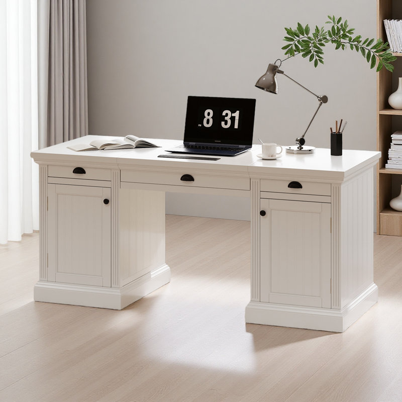 67" Modern Executive Desk,Computer Desk With 2 Wooden Doors Storage Cabinet And 3 Drawers, Rectangle Home Office Desk