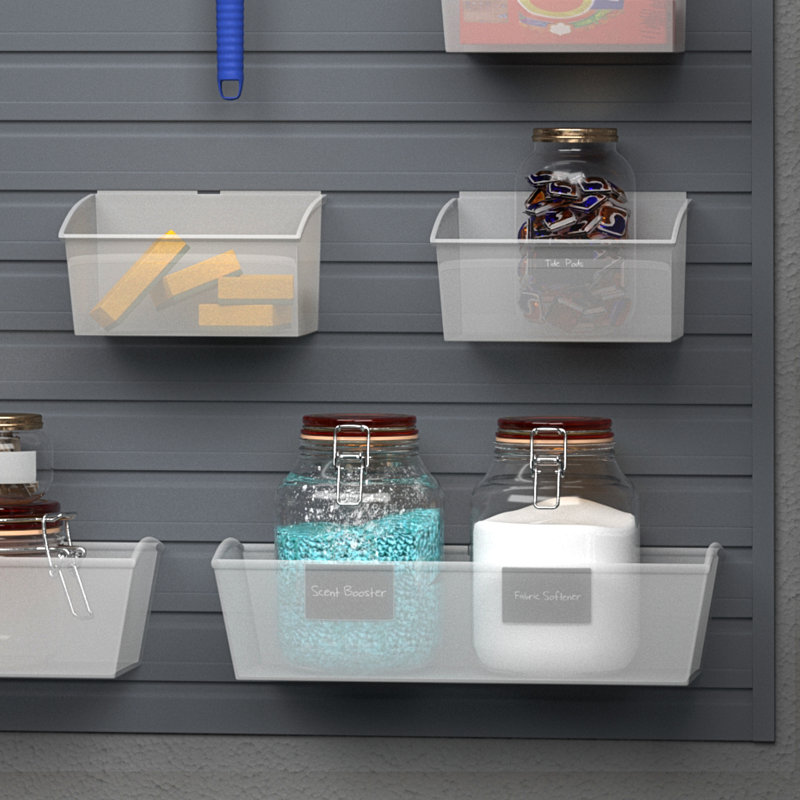 Flow Wall 9 Piece Slatwall Panel, Bin & Hook Storage Set - Slatwall, Silver