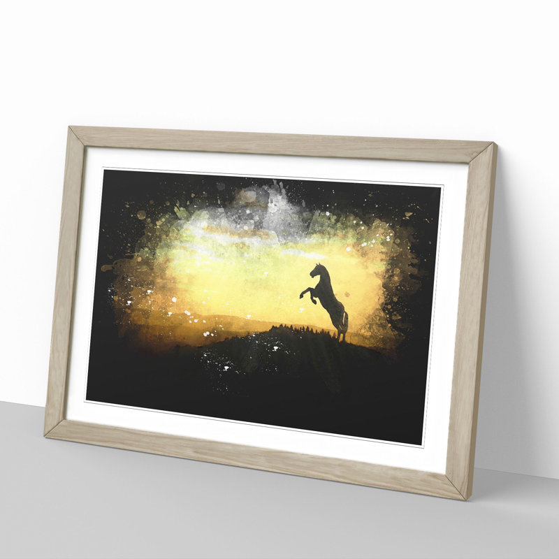 Horse at Sunset - Picture Frame Graphic Art, 48cm H x 65cm W x 2cm D, Oak Framed