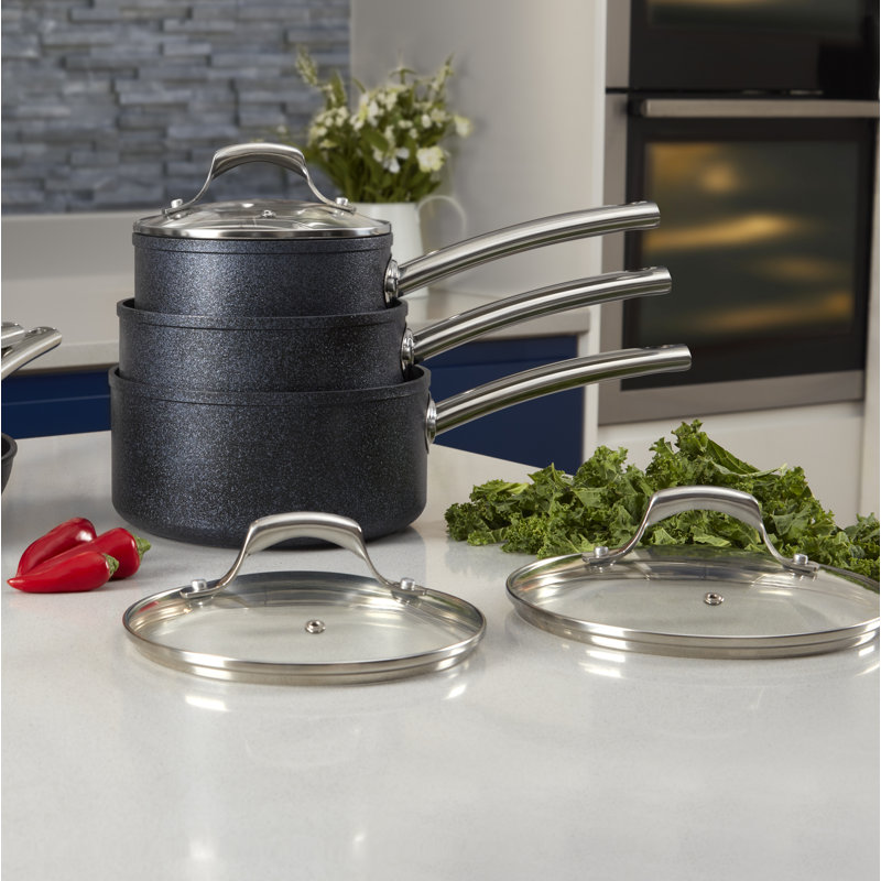 Tower T800031 TruStone Induction Pot and Pan Set, Non Stick, Easy to Clean, Violet Black, 5 Piece, 16/18/20 cm Saucepans, 20/28 cm Frying Pans