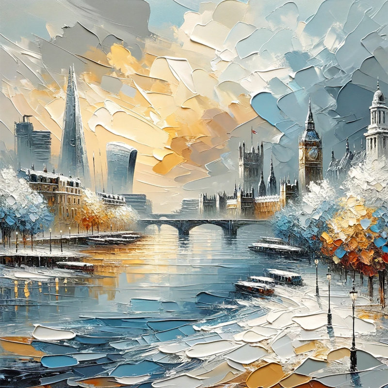 «Thames Golden Hour - Impasto London Skyline And Westminster Bridge», reproduction sur toile, H 40 po x l 40 po x P 1,5 po