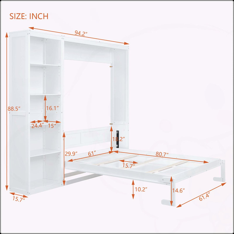 Lit escamotable mural avec tablettes Murphy, Blanc