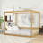 Full Size Canopy Frame Rubber Wood Floor Bed with Fence,Guardrails-129416264