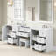 Meuble-lavabo double 84 po avec éviers en céramique, comptoir en pierre reconstituée et beaucoup de rangement, tiroirs à fermeture en douceur, finition blanche 84 po