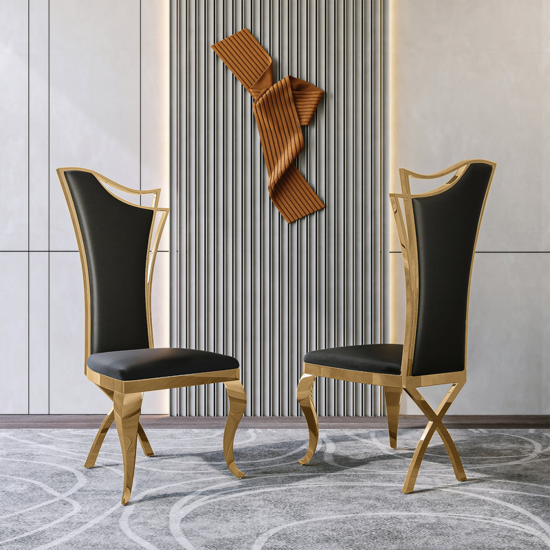 Solid Back Side Chair Dining Chair, Black, Gold