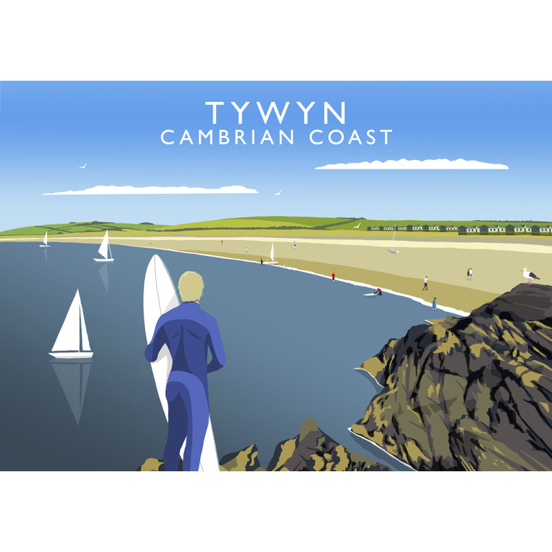 'Tywyn' by Richard O'Neil - Print, Black Wood Frame, 33.5 cm H x 43.5 cm W x 2.2 cm D