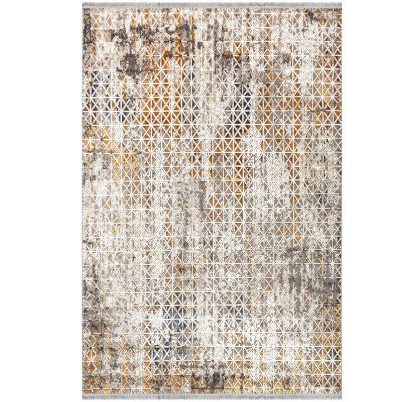 Tapis beige en polyester tissé à la machine Padminie, Rectangle 6 pi 7 po x 9 pi 6 po