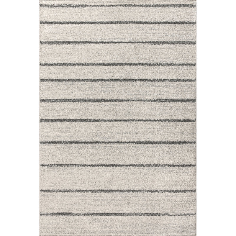 Redrick Minimalist Stripe Cream/Gray Rug, Rectangle 3' x 5'