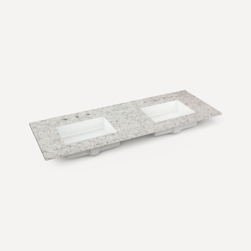 Quartz Stone Vanity Top, 60" X 23", Double Undercounter Sink, Three Hole, Pietra
