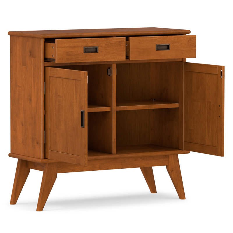 Draper 36"W Solid Wood Mid-Century Modern Entryway Storage Cabinet with Drawers and Adjustable Shelves