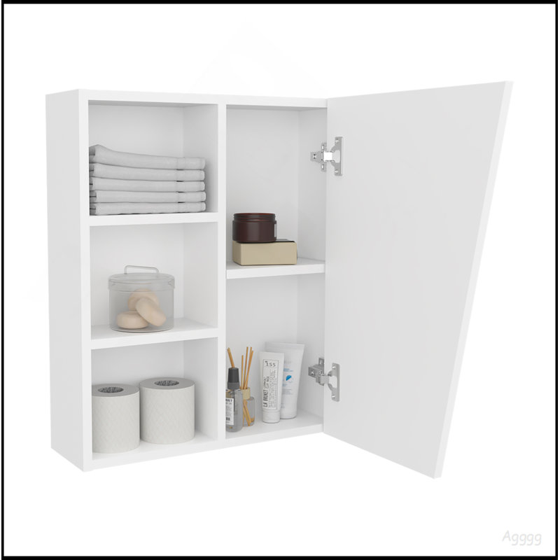 FM FURNITURE Pinedale Medicine Cabinet With Mirrored Door And Open Storage, White