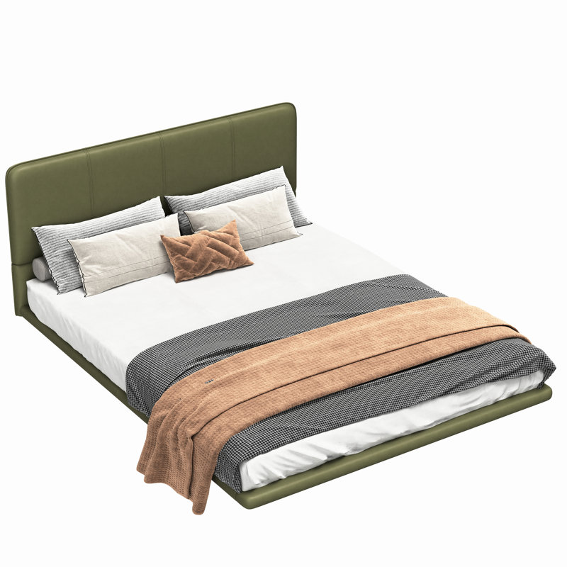 Modern Floating Bed Frame With Remote - Controlled Led , Full Size, Pu Leather Upholstery, Smooth Installation Easy To Follow Assembly