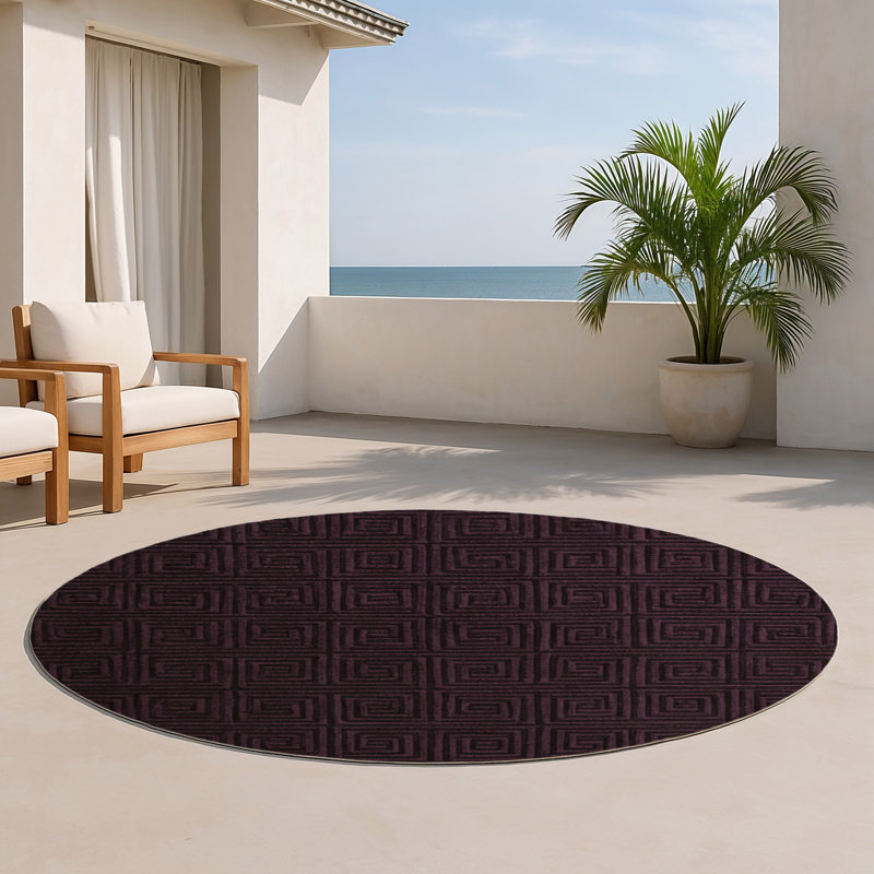 Trellis Black Indoor and Outdoor Area Rug, Round 5'