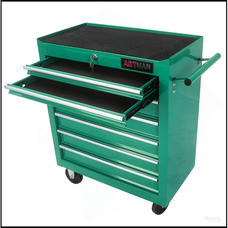7 DRAWERS MULTIFUNCTIONAL TOOL CART WITH WHEELS-GREEN