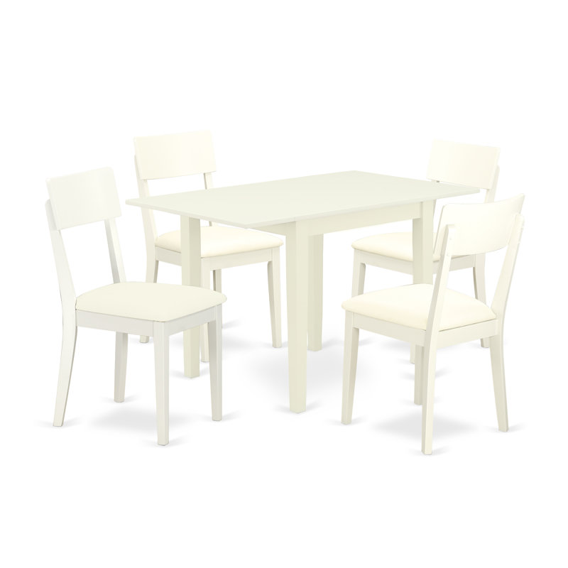5 Piece Dining Room Table Set Includes a Rectangle Dining Table with Dropleaf and 4 Faux Leather Chairs, Linen White
