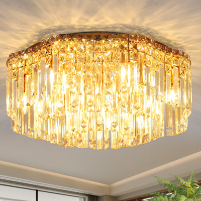 Plafonnier lustre floral 18 po avec pendentifs en cristal à trois niveaux