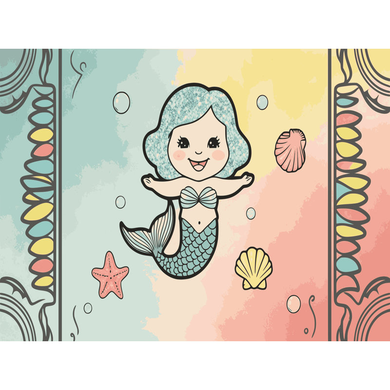 Tapis pour enfants East Urban Home Mermaids, Rectangulaire 2 pi x 3 pi